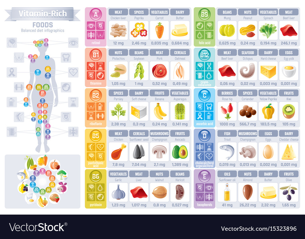 Vitamin rich food icons healthy eating