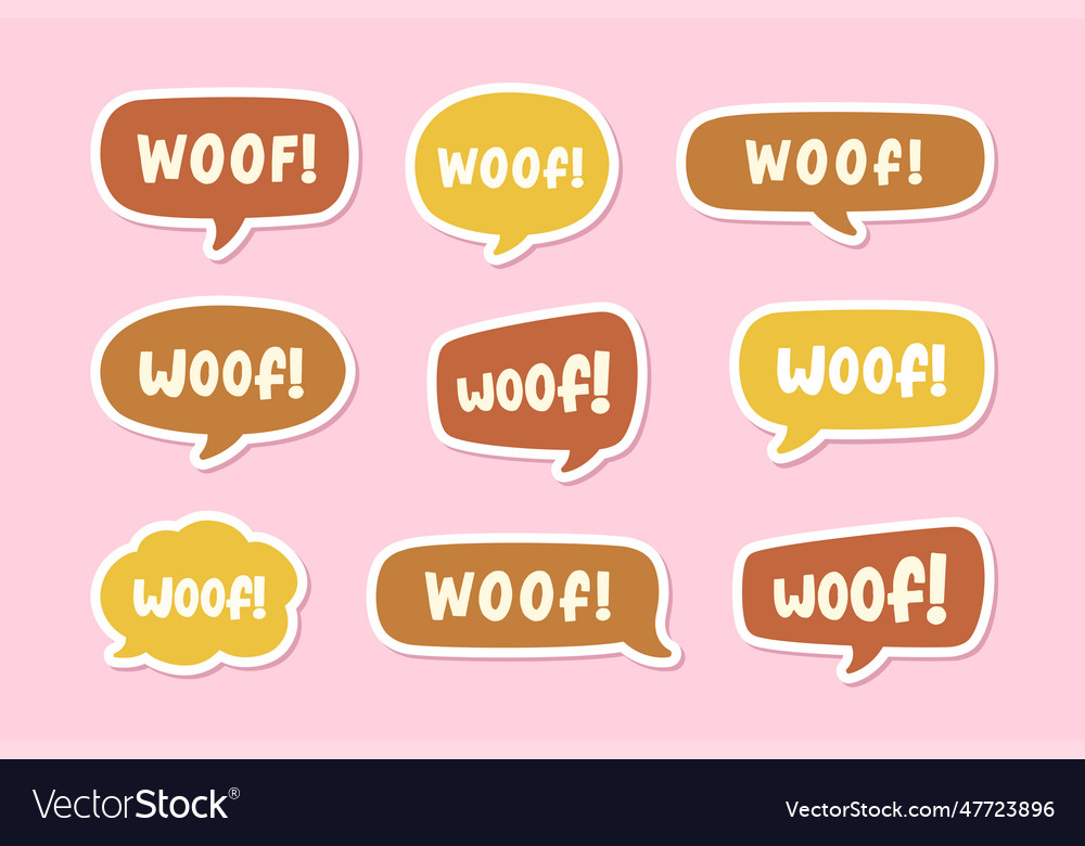 Woof text in a speech bubble balloon set digital