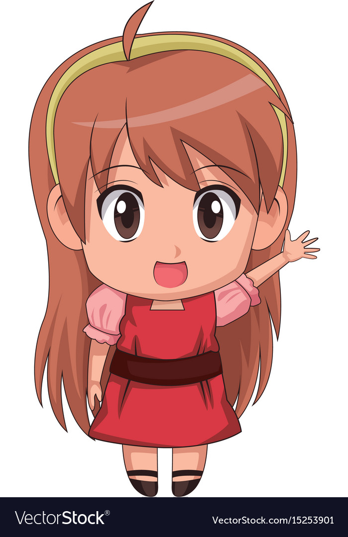 Cute anime chibi little girl cartoon style