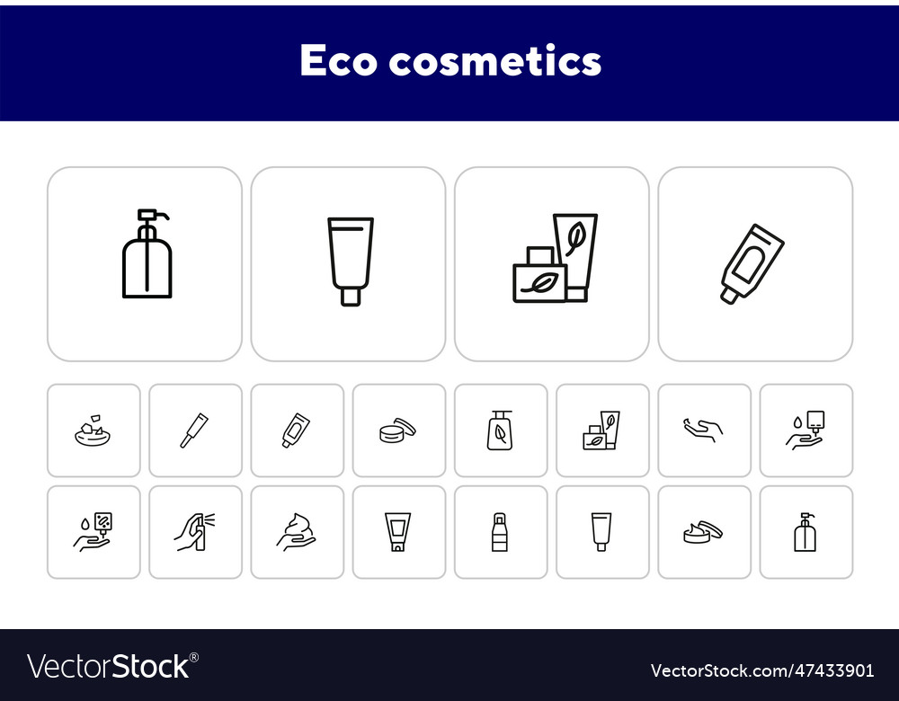 Eco cosmetics line icon set