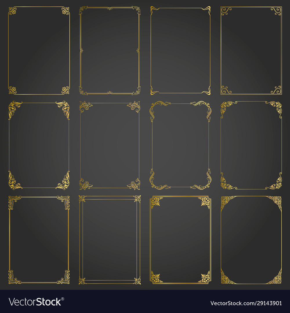 Frames gold decorative rectangle and borders set Vector Image