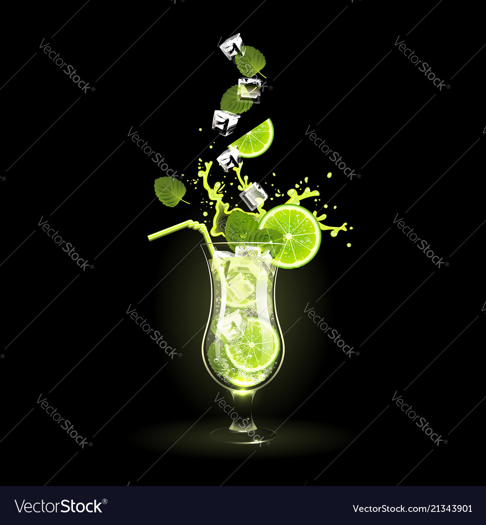 Mojito cocktail with lime and ice cubes vector image Mojito cocktail with lime and ice cubes