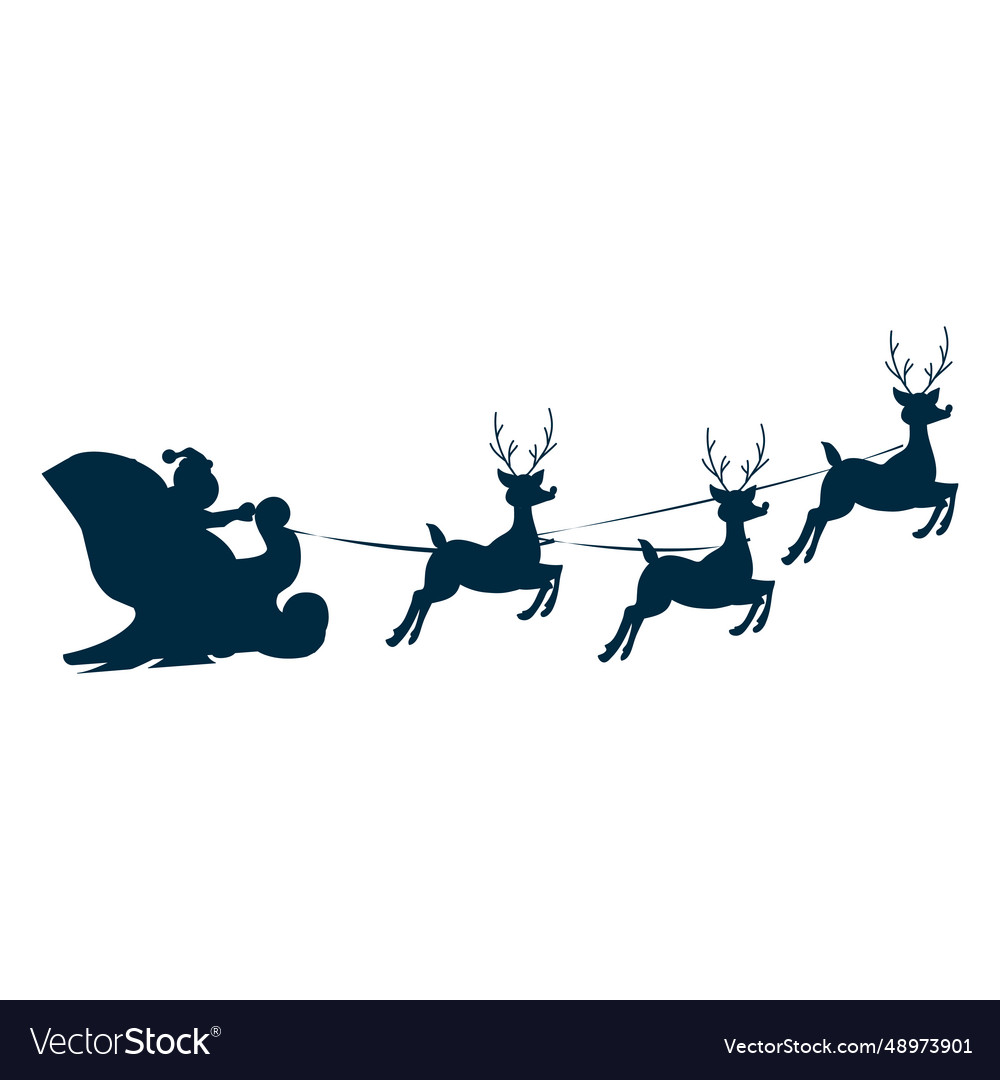 Santa claus sleigh sledge deer silhouette Vector Image