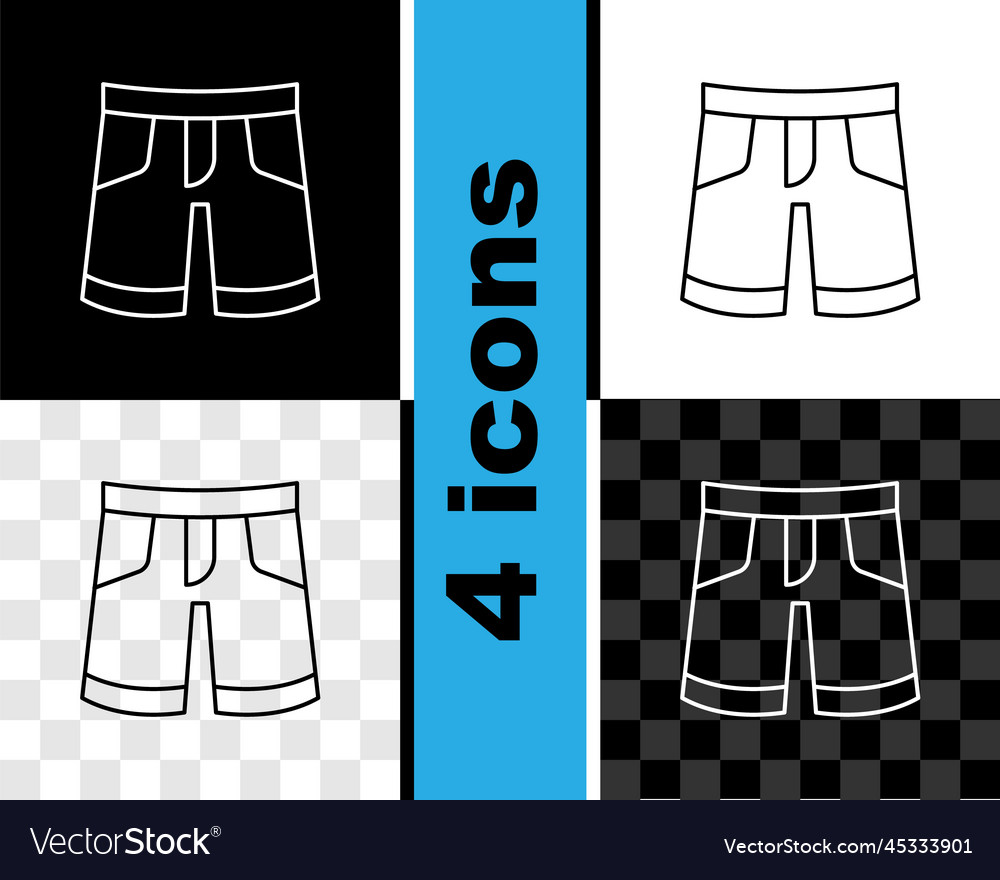 Set line short or pants icon isolated on black