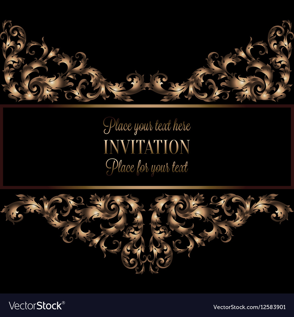 Vintage gold invitation or wedding card on black Vector Image