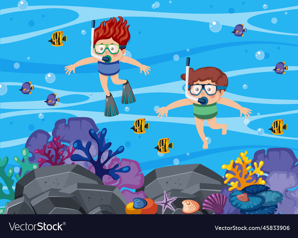 Kids swimming snorkeling underwater Royalty Free Vector