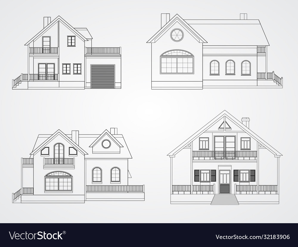 Set houses linear Royalty Free Vector Image - VectorStock