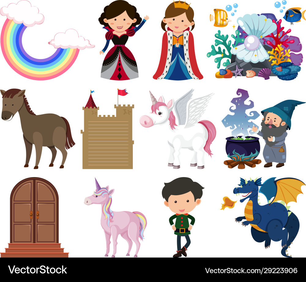 Set isolated objects theme fairytales Royalty Free Vector