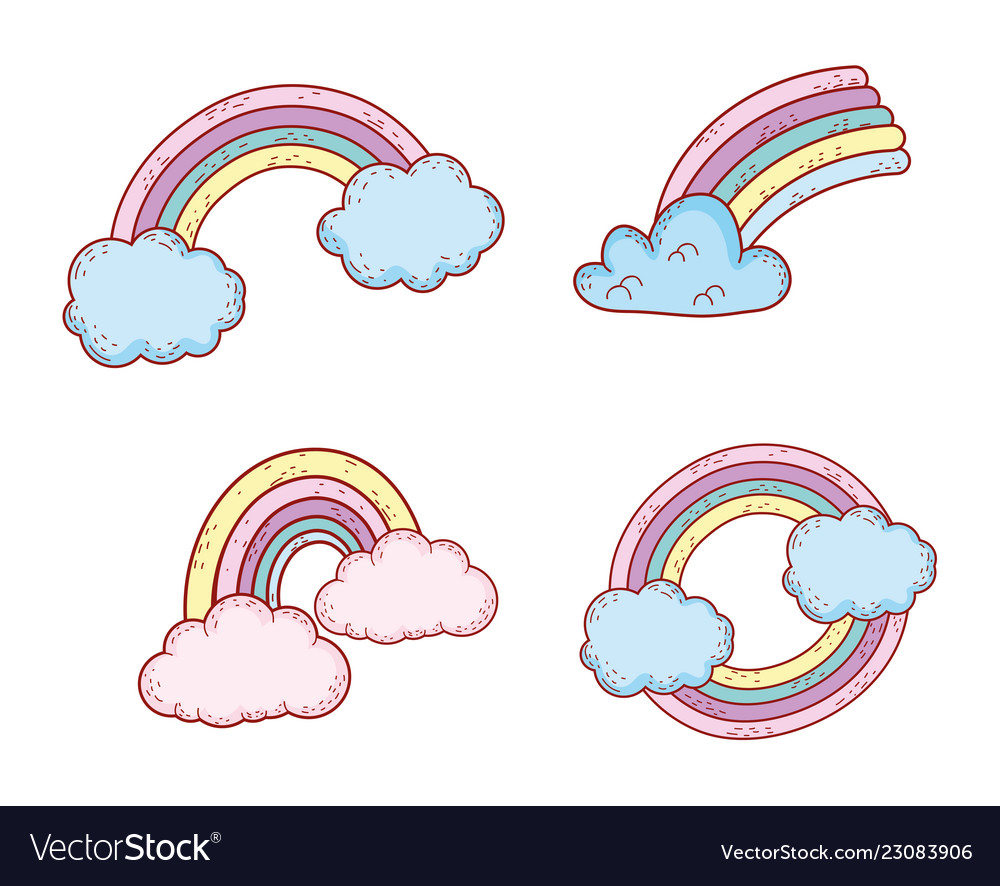 Set nature rainbow style weather with clouds