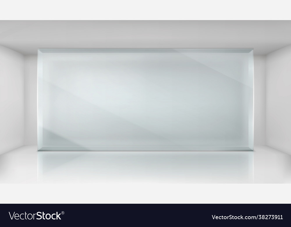 Glass wall frame in empty exhibition room vector image Glass wall frame in empty exhibition room