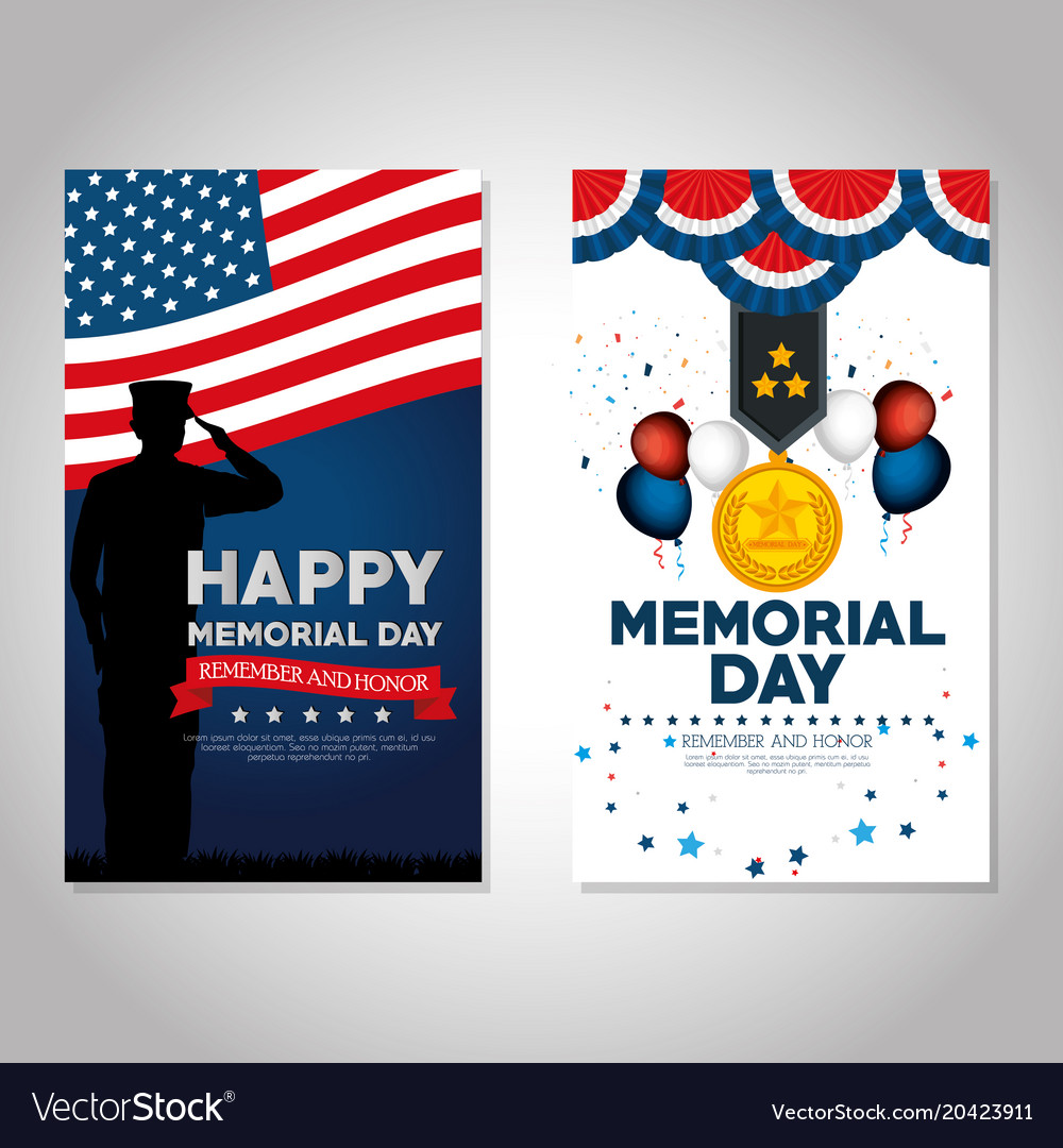 Happy memorial day celebration set flyers