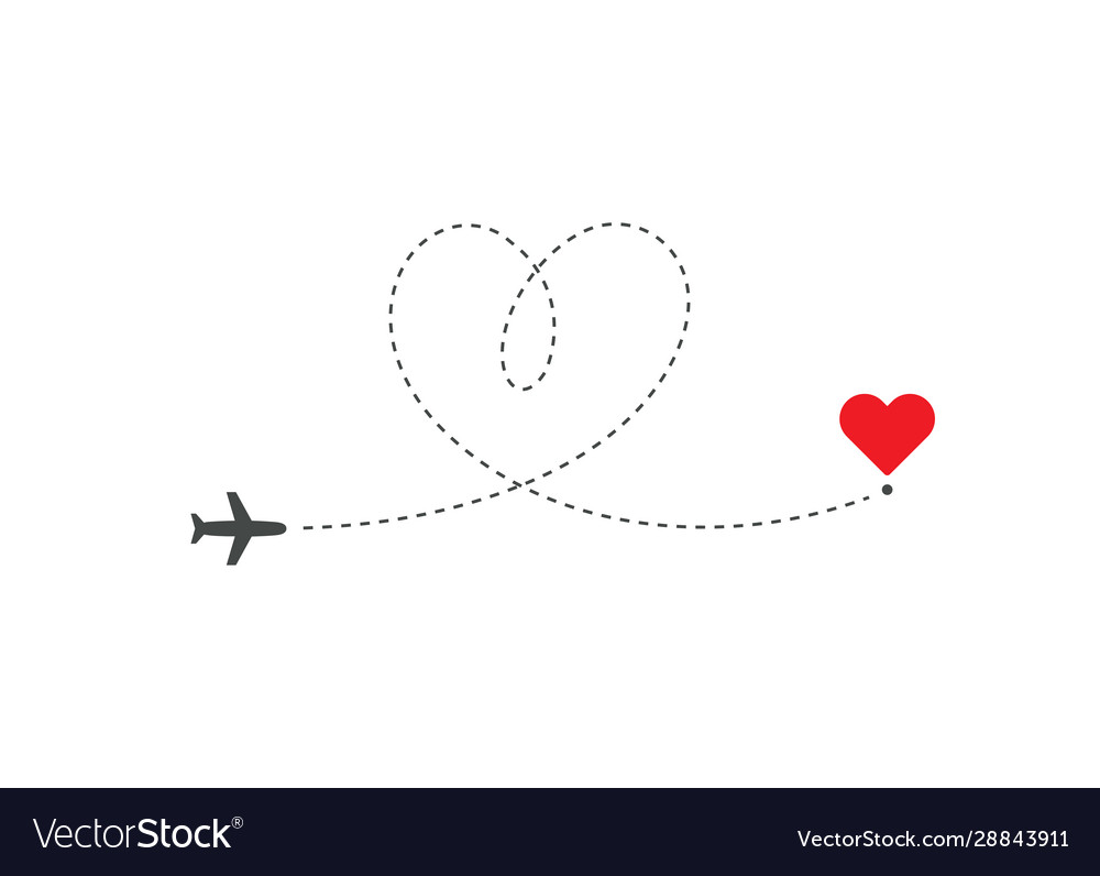 Heart Shaped Airplane Flying On Love Route Vector Image 4243