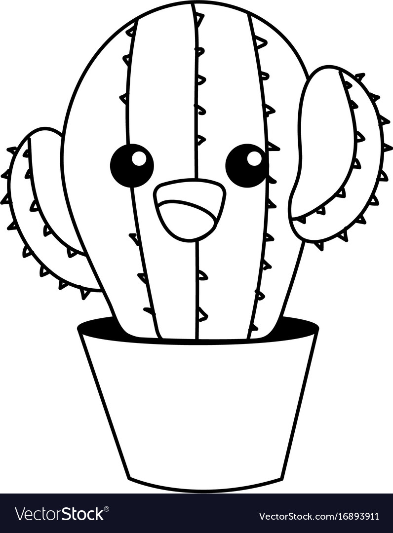 Кактус раскраска для детей распечатать Line kawaii cute tender cactus plant Royalty Free Vector