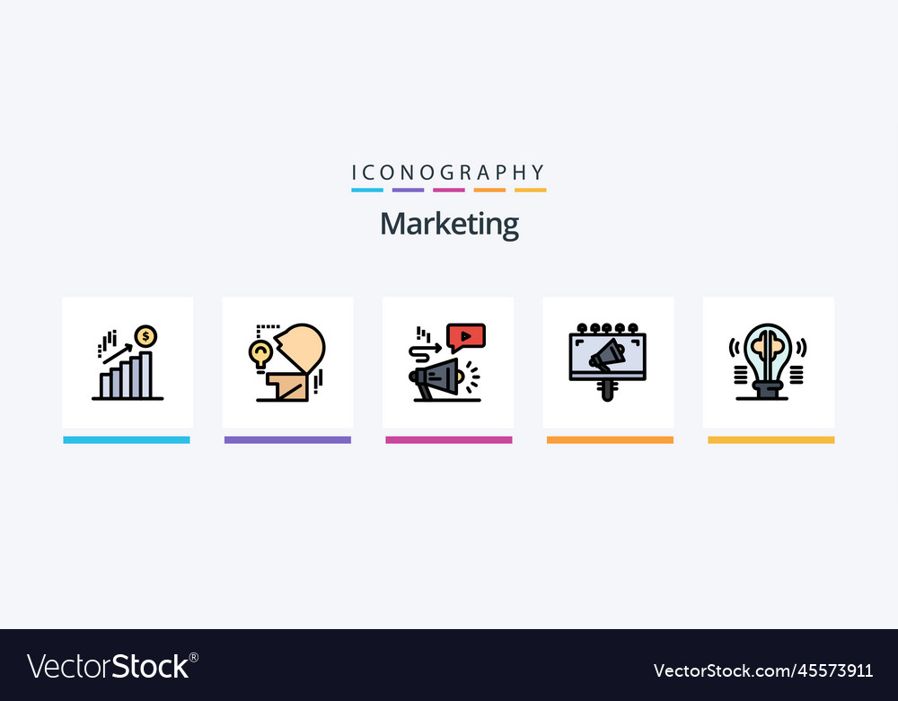 Marketing Linie gefüllt 5 Icon Pack einschließlich Seo