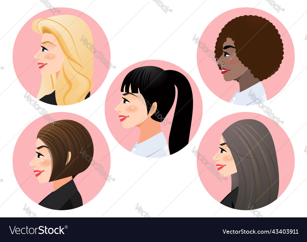 Set of business women faces in profile for pose