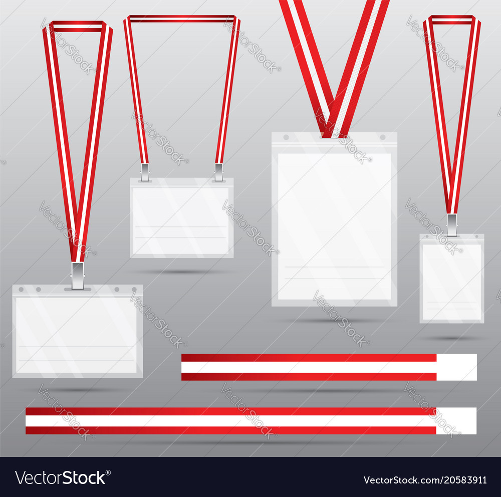 Set of red lanyard and badge Royalty Free Vector Image