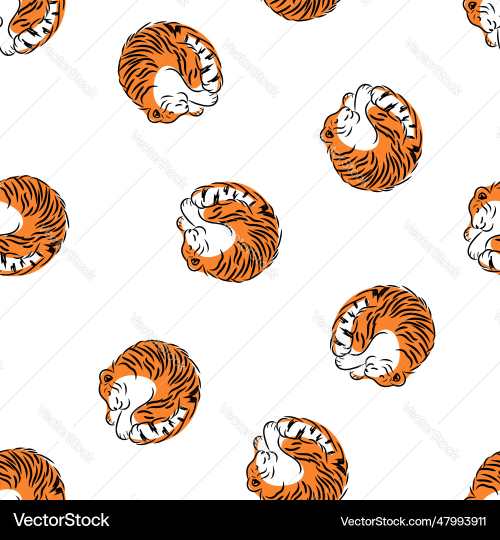 Sleeping tigers seamless pattern Royalty Free Vector Image