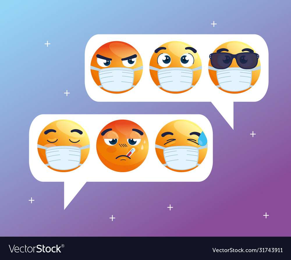 Speech bubbles with set emoji crying wearing