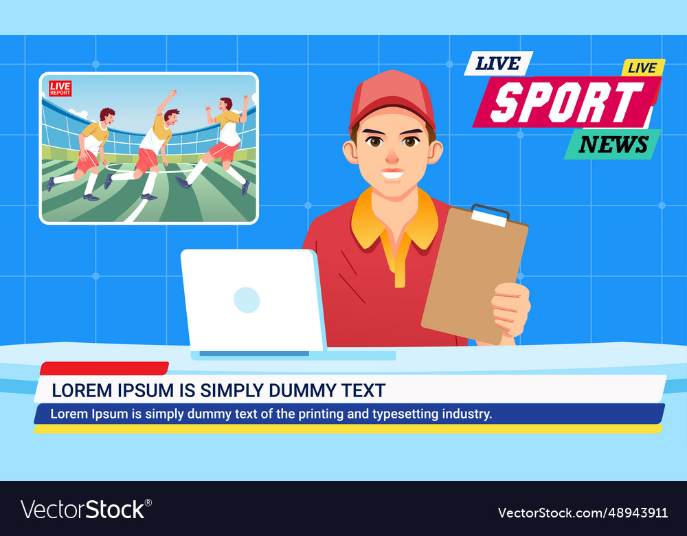 Sport news anchor broadcasting live studio Vector Image