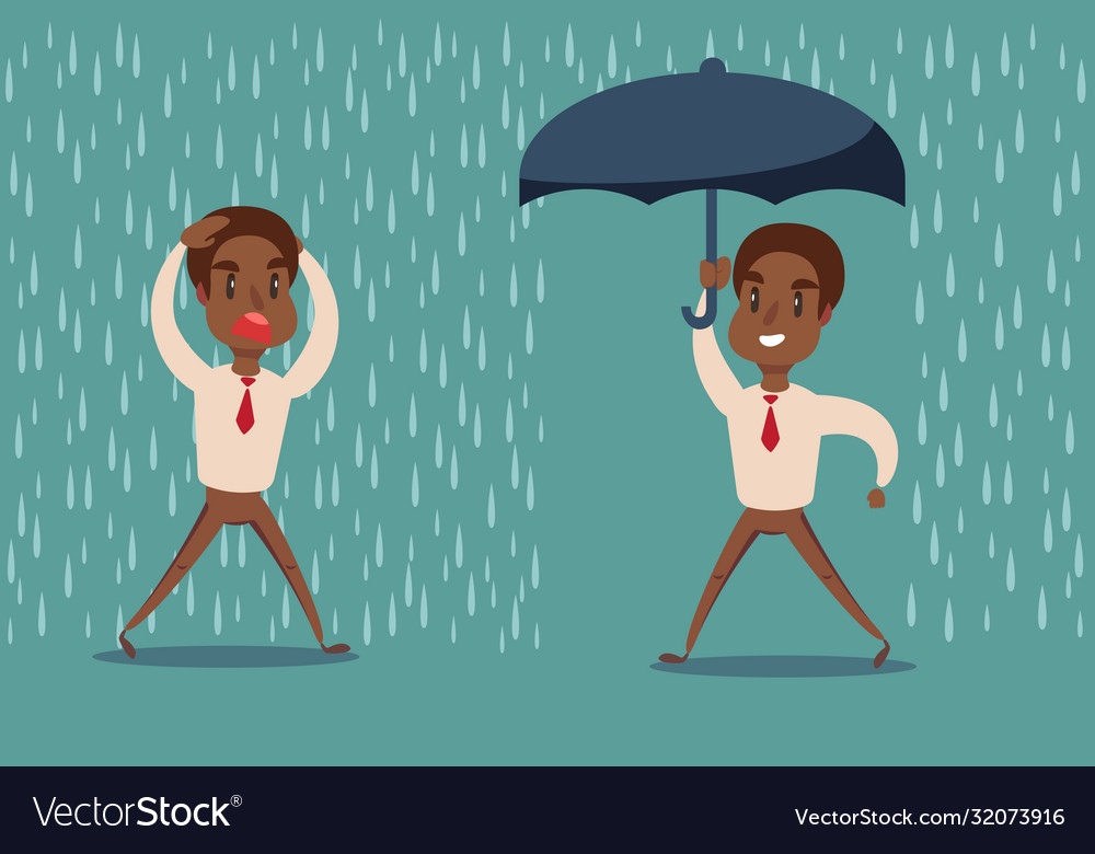 Man in rain businessman go from