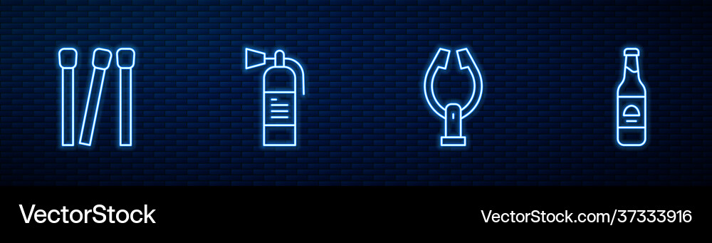 Set line meat tongs matches fire extinguisher Vector Image