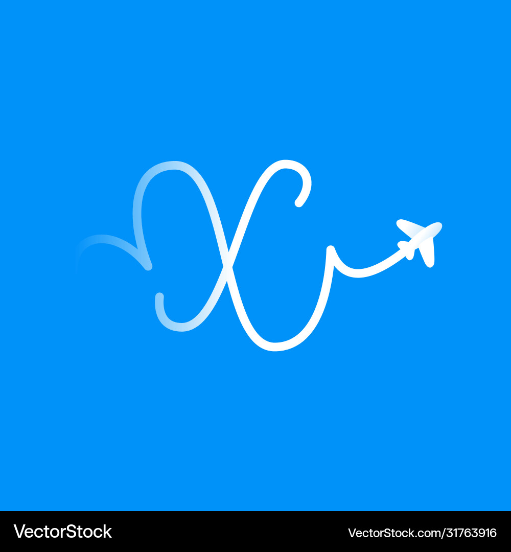 X letter logo with plane and airline Royalty Free Vector