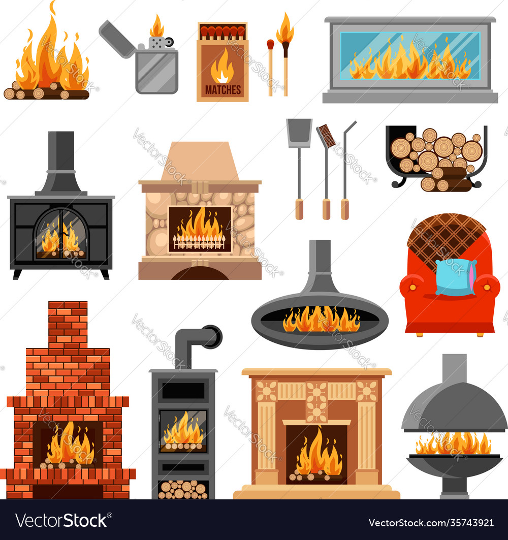 Fireplaces icons set