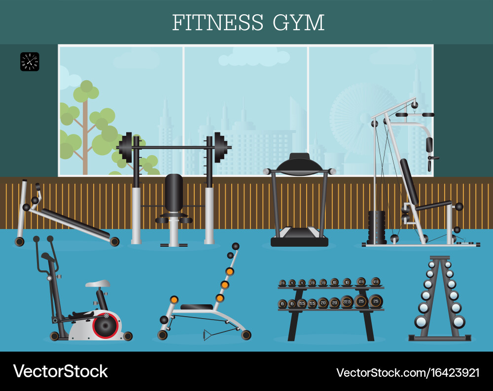 Gym interior with equipment Royalty Free Vector Image