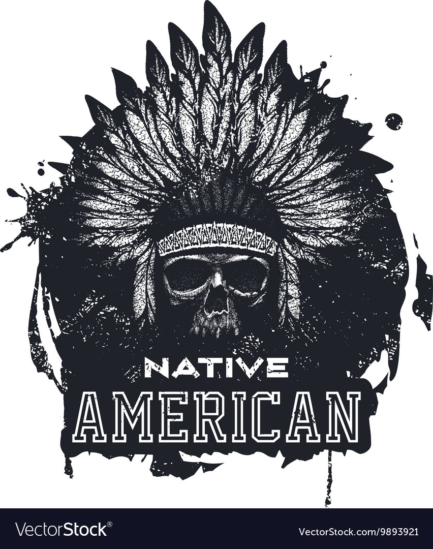 Skull indian chief hand drawing style Royalty Free Vector