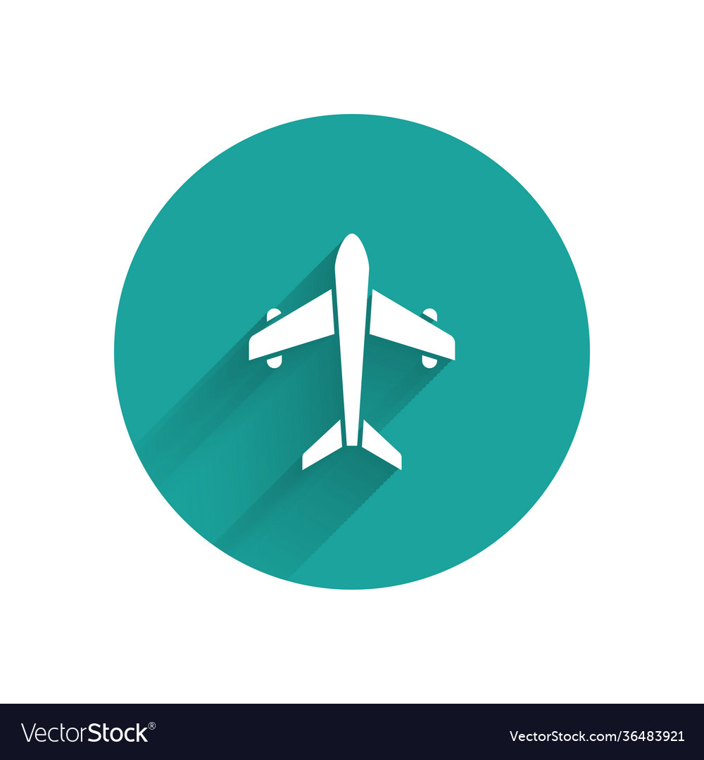 White plane icon isolated with long shadow flying