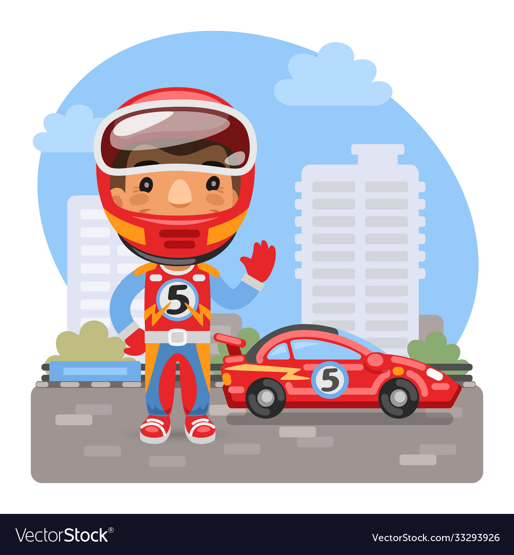 Cartoon racer and car Royalty Free Vector Image