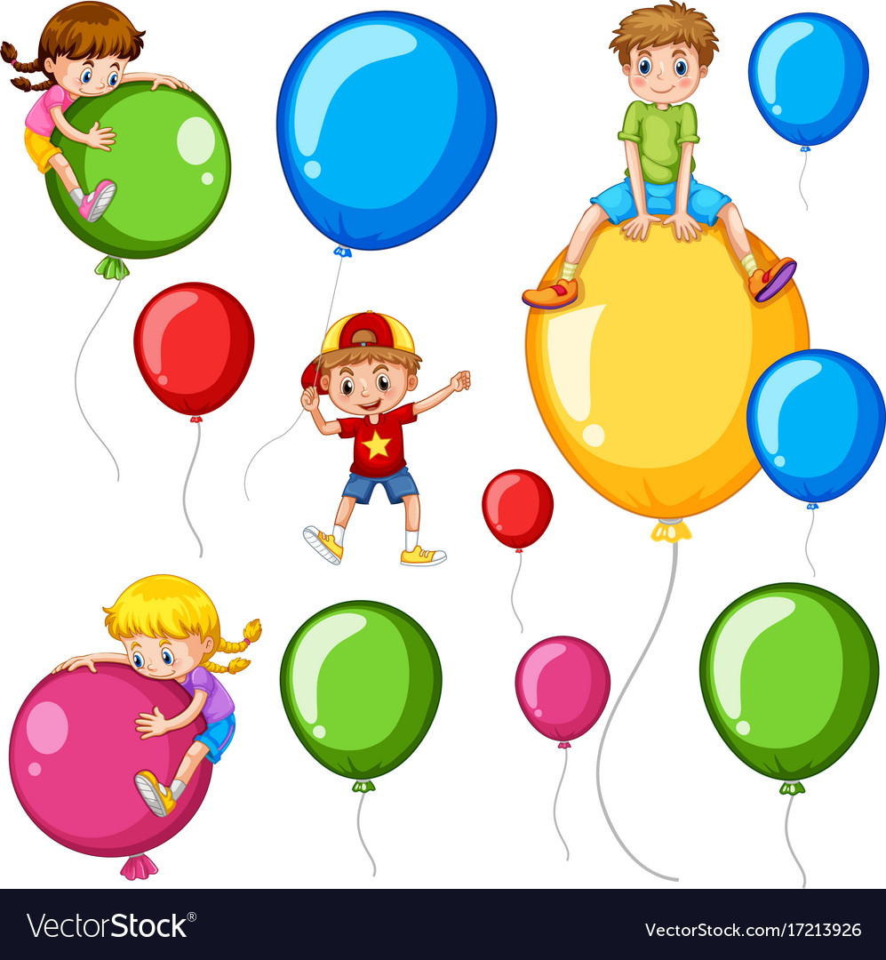 Children and colorful balloons Royalty Free Vector Image