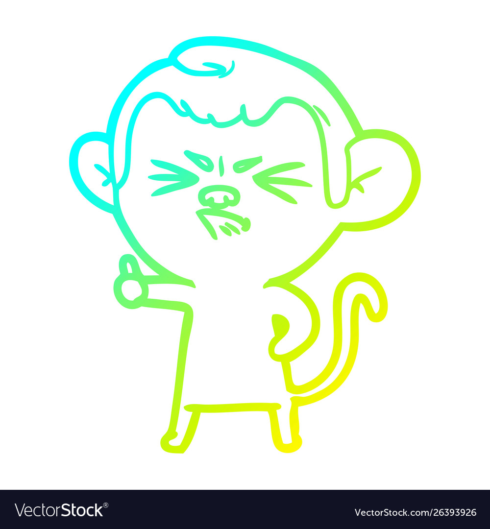 Cold gradient line drawing cartoon angry monkey