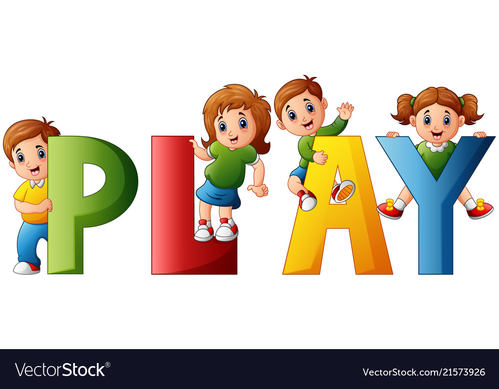 Happy children with word play Royalty Free Vector Image