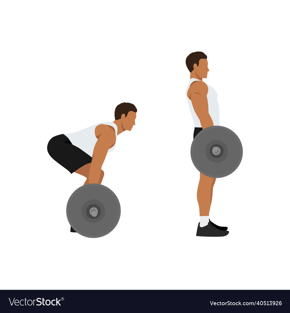 Man doing Sumo Barbell deadlifts exercise. Flat vector