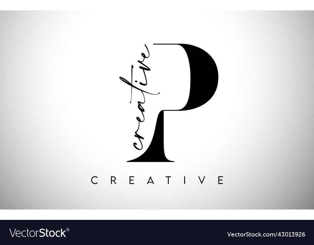 P letter design with creative cut and serif font Vector Image