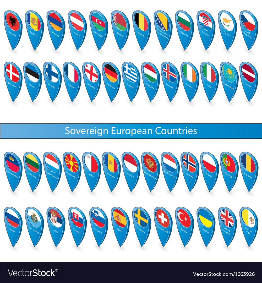 Pin flags of the sovereign european countries