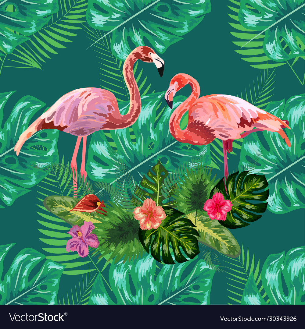 Trendy seamless pattern pink flamingo birds