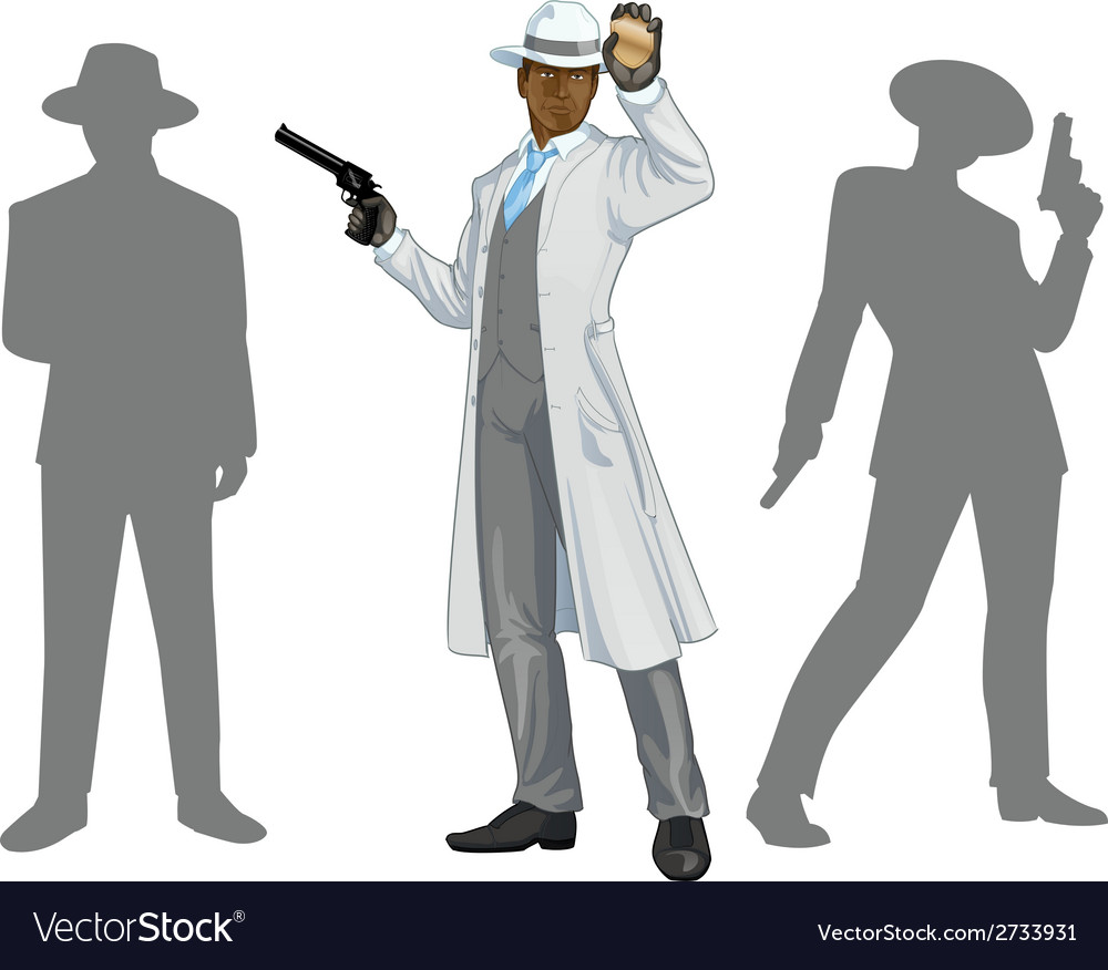 Afroamerican police chief and people silhouettes