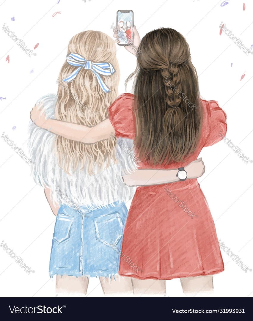 Best friends forever two girls having fun making Vector Image