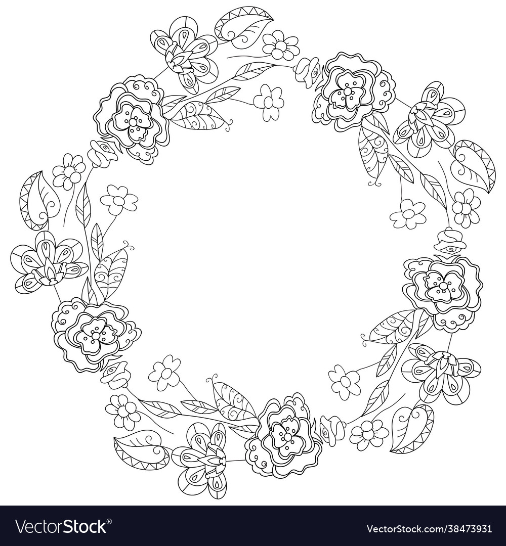 Black and white floral wreath with stylized Vector Image