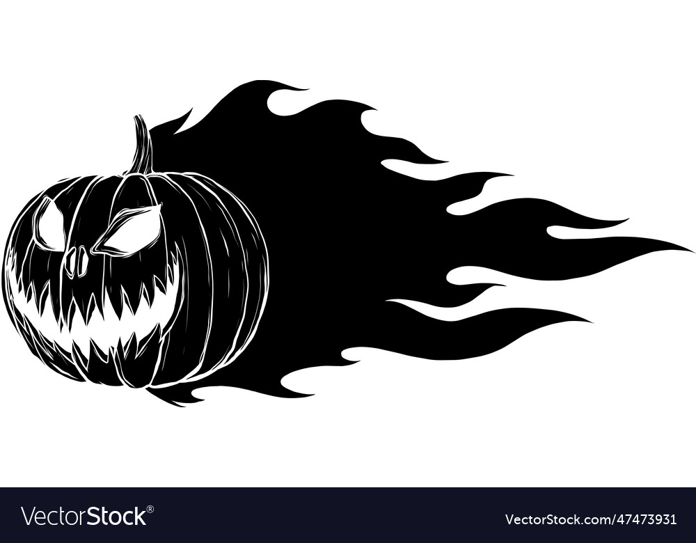 Black Silhouette Of Halloween Pumpkin With Fire Vector Image 7414