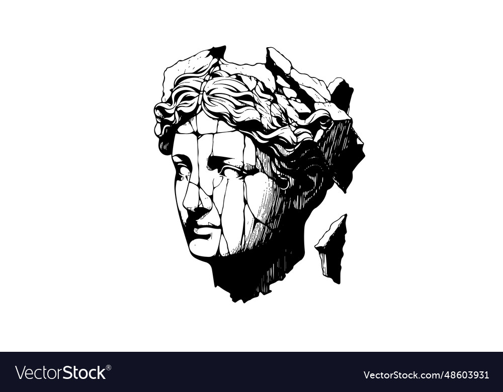 Cracked statue head of greek sculpture sketch Vector Image