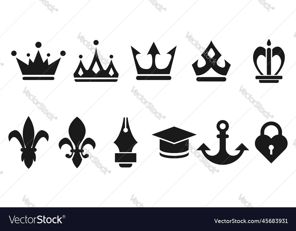 Crown und fleur de lis silhouette set