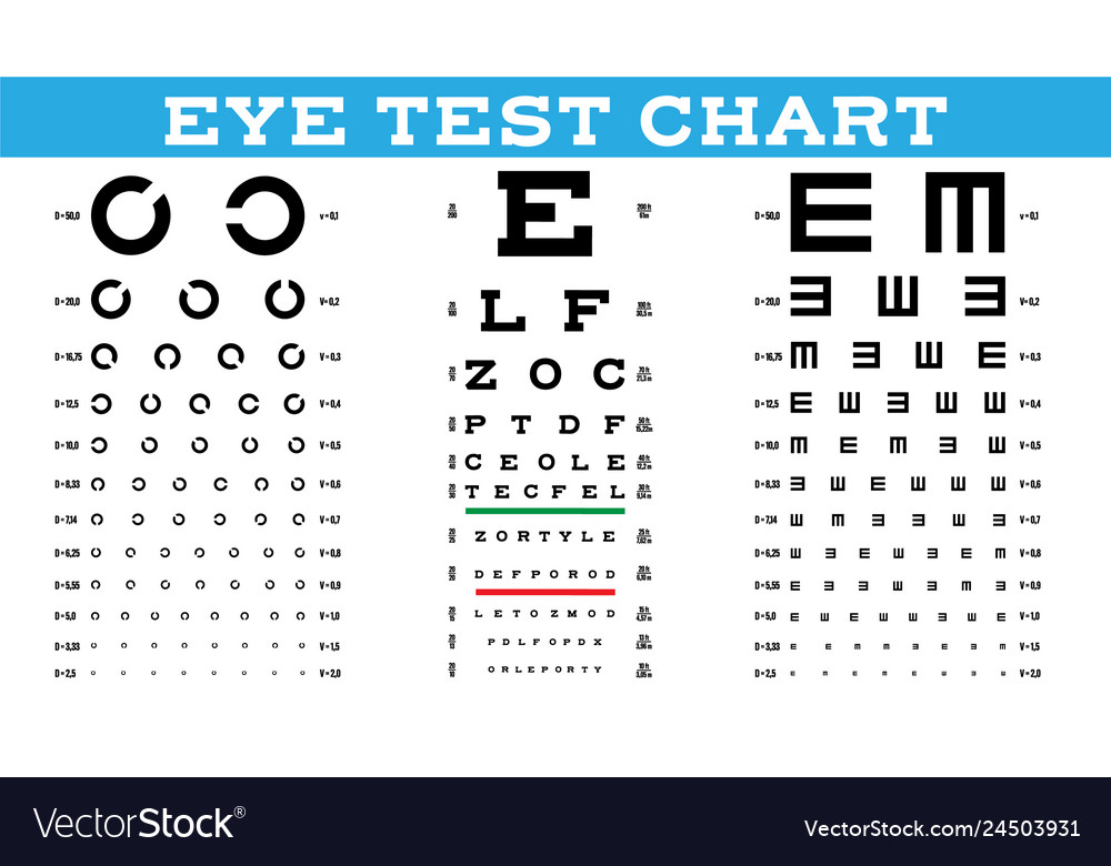 Eye test chart set vision test optical Royalty Free Vector