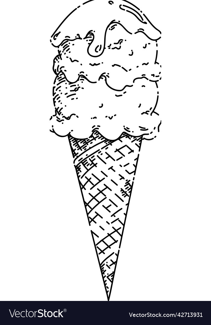 Waffle cone ice cream sketch hand drawn