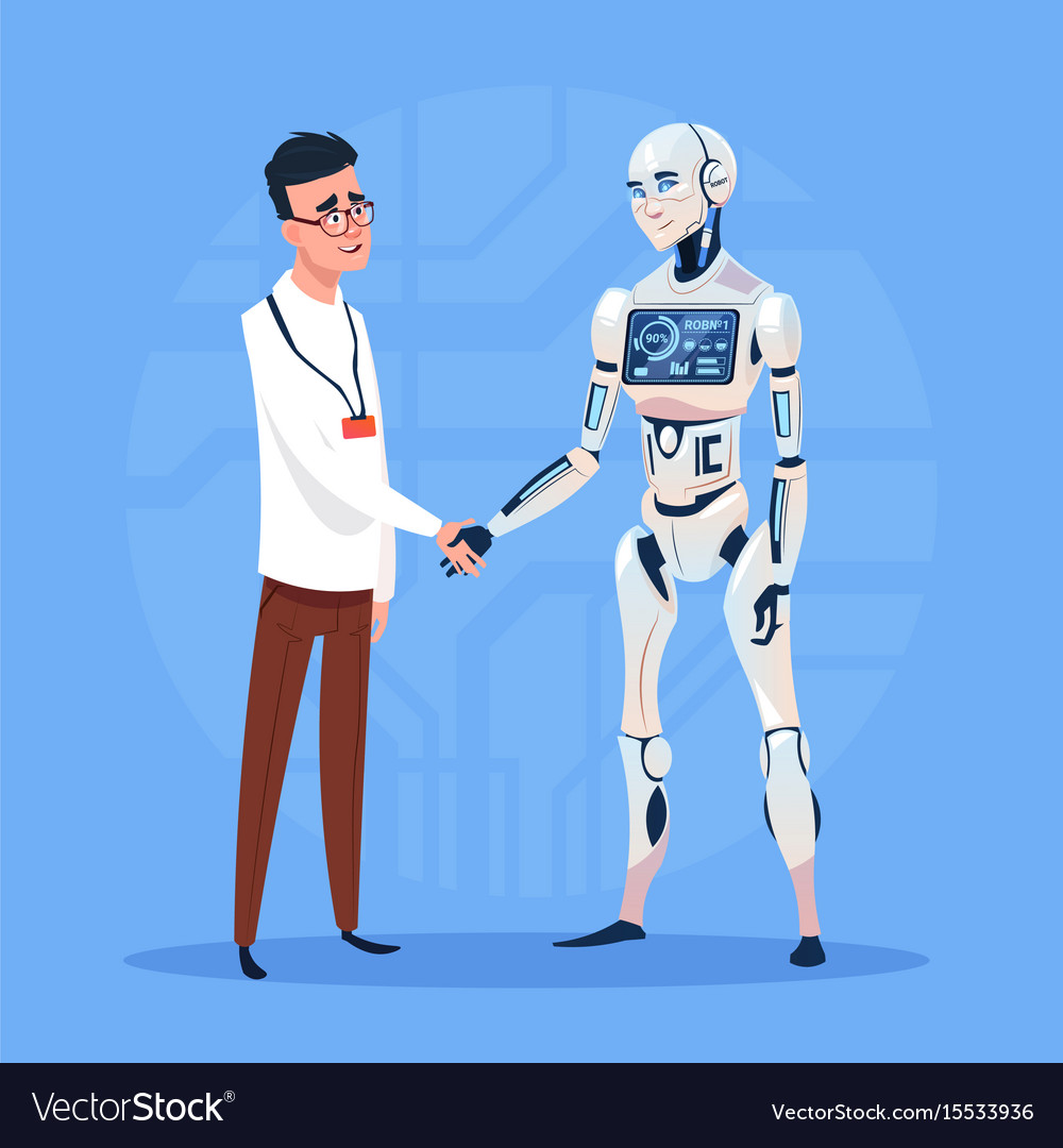 Modern robot handshake with man futuristic