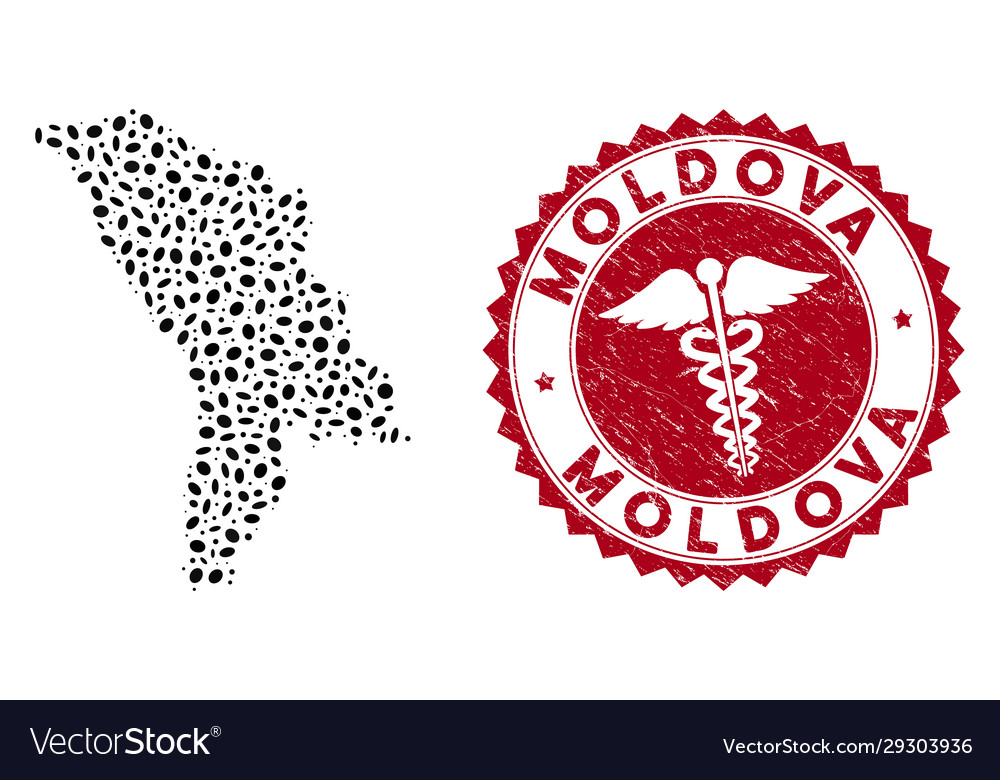 Mosaic moldova map with textured doctor watermark