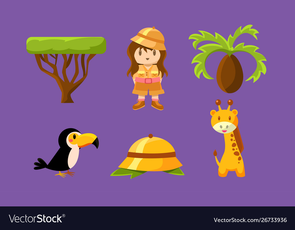 Safari symbols set african animals trees