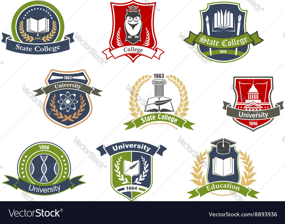 University and college school retro heraldic icons